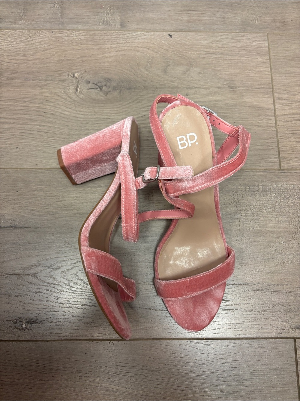 bp Velvet Pink Block Heel Sandals 7.5